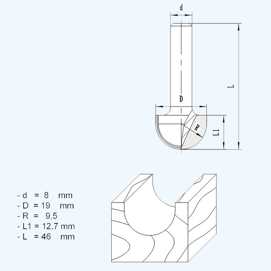HM Hohlprofilfräser R=9,5 HM Hohlprofilfräser R=9,5